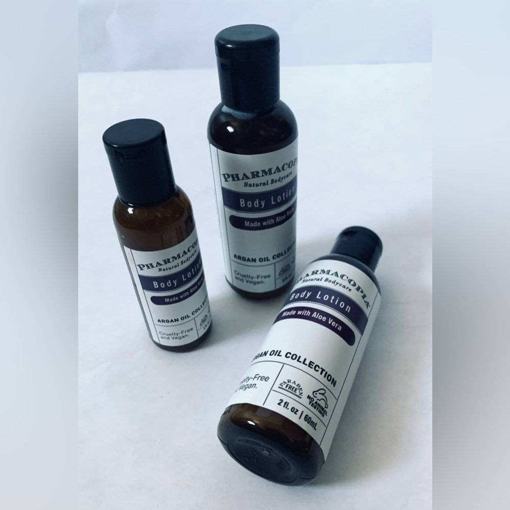 3 - Pharmacopia Body Lotion Argan Oil Aloe Vera travel 2 - 2oz, 1 - 1 Oz